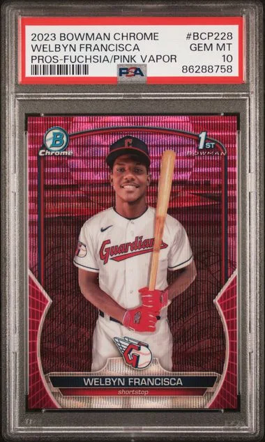 2023 Bowman Chrome Prospects Welbyn Francisca Fuchsia/Pink Vapor #BCP228 card image