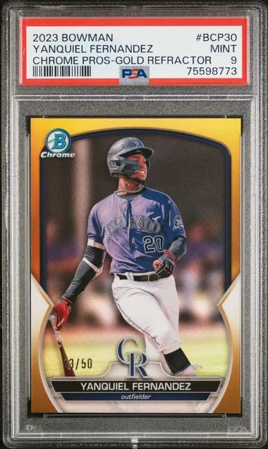2023 Bowman Chrome Prospects Yanquiel Fernandez Fuchsia Refractor #BCP30 card image