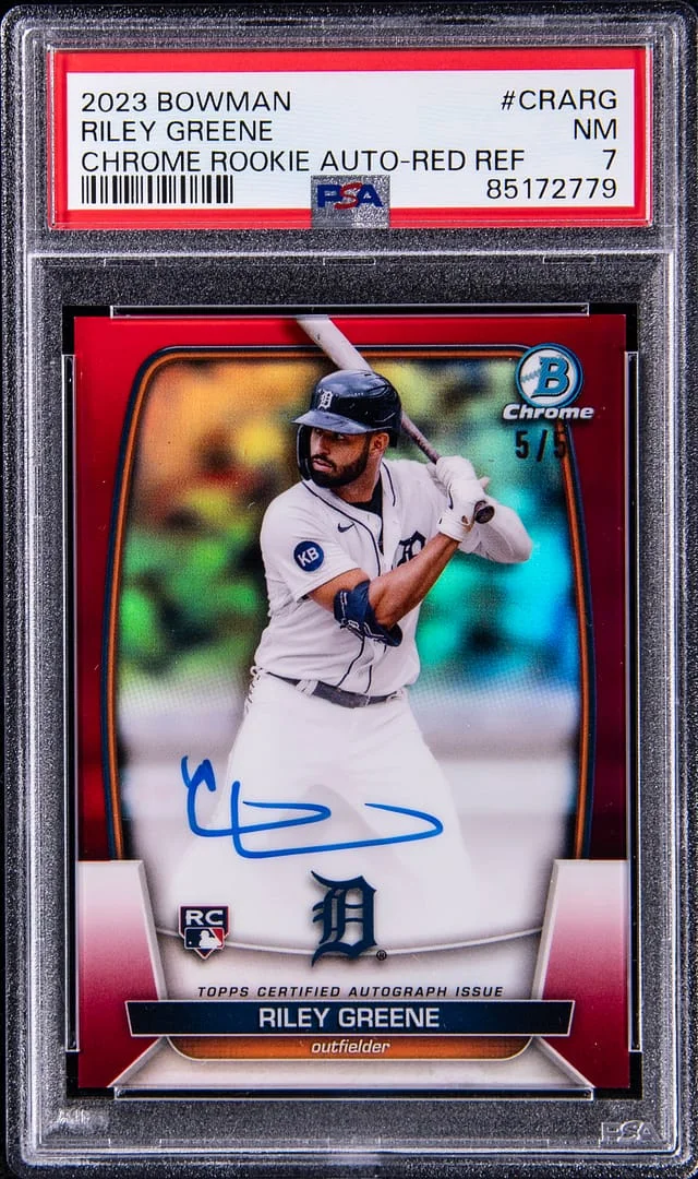2023 Bowman Chrome Riley Greene Autographs Red Refractor #CRA-RG card image