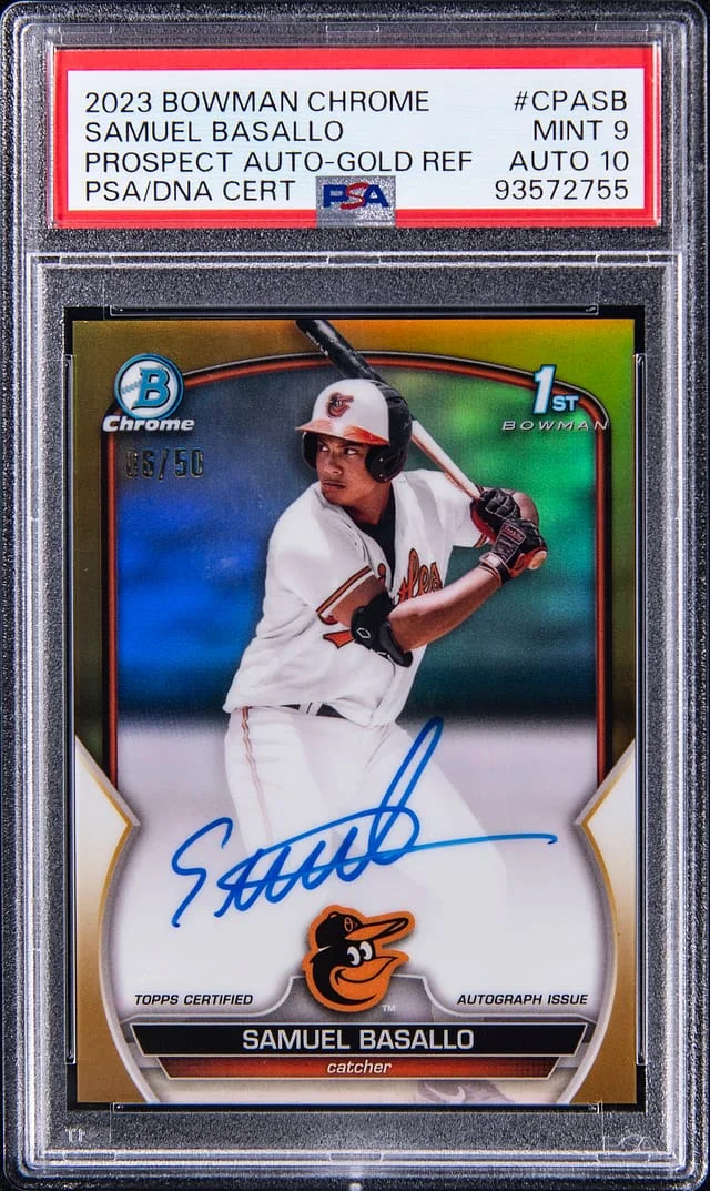 2023 Bowman Chrome Samuel Basallo Prospect Autograph Gold #CPASB card image