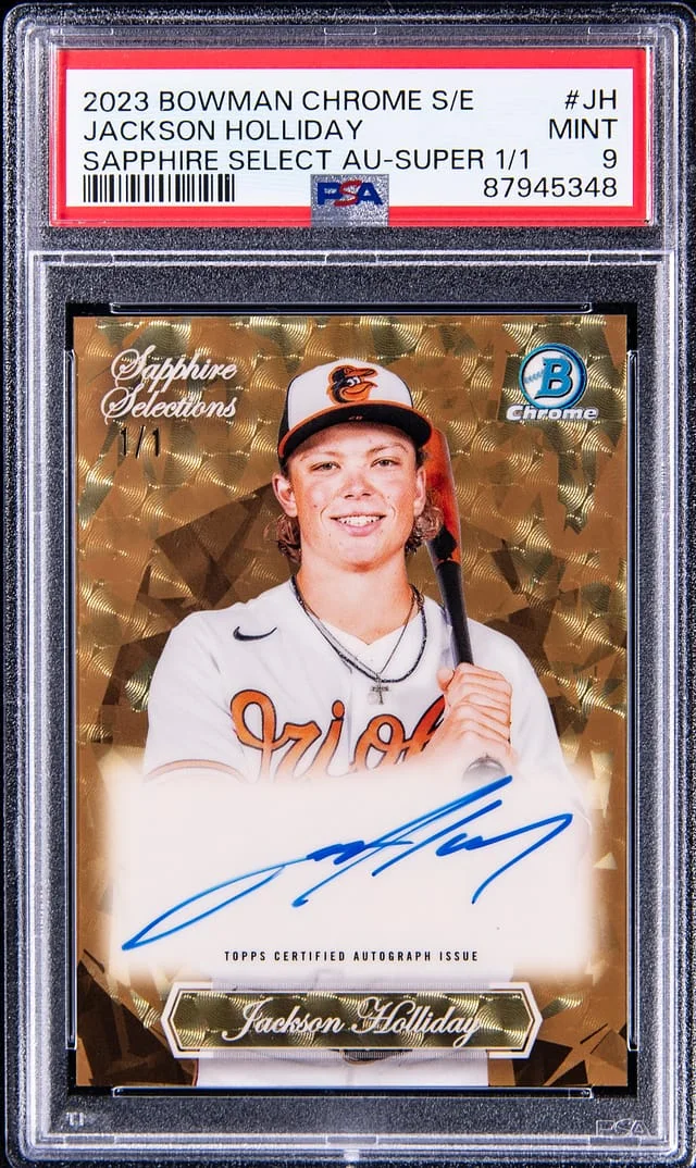 2023 Bowman Chrome Sapphire Jackson Holliday Edition Sapphire Selections Autographs SuperFractor #SSA-JH card image