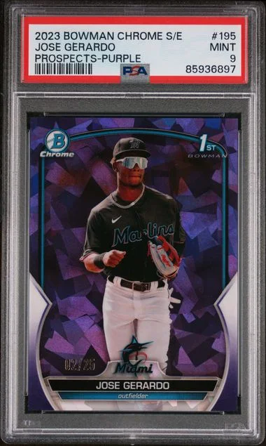 2023 Bowman Chrome Sapphire Jose Gerardo Edition Prospects Purple #195 card image
