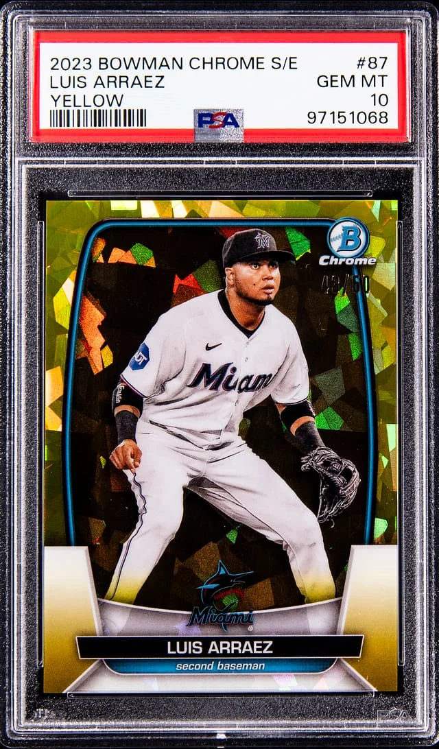 2023 Bowman Chrome Sapphire Luis Arraez Edition Yellow #87 card image
