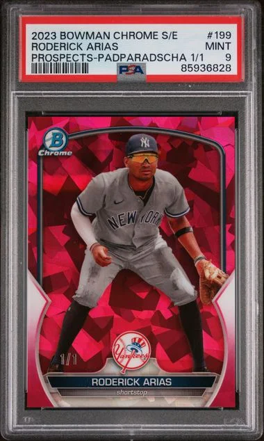 2023 Bowman Chrome Sapphire Roderick Arias Edition Prospects Padparadscha #199 card image