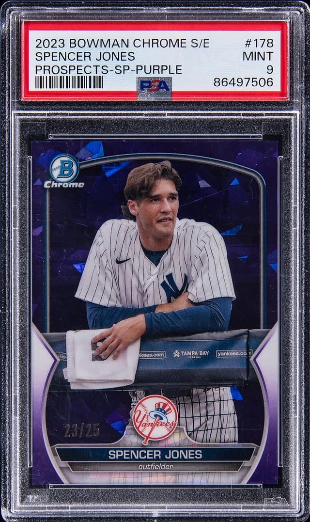 2023 Bowman Chrome Sapphire Spencer Jones Edition Prospects Short Print Purple #BCP-178 card image
