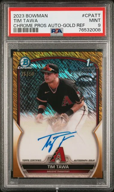 2023 Bowman Chrome Tim Tawa Prospect Autographs Gold Refractor #CPA-TT card image