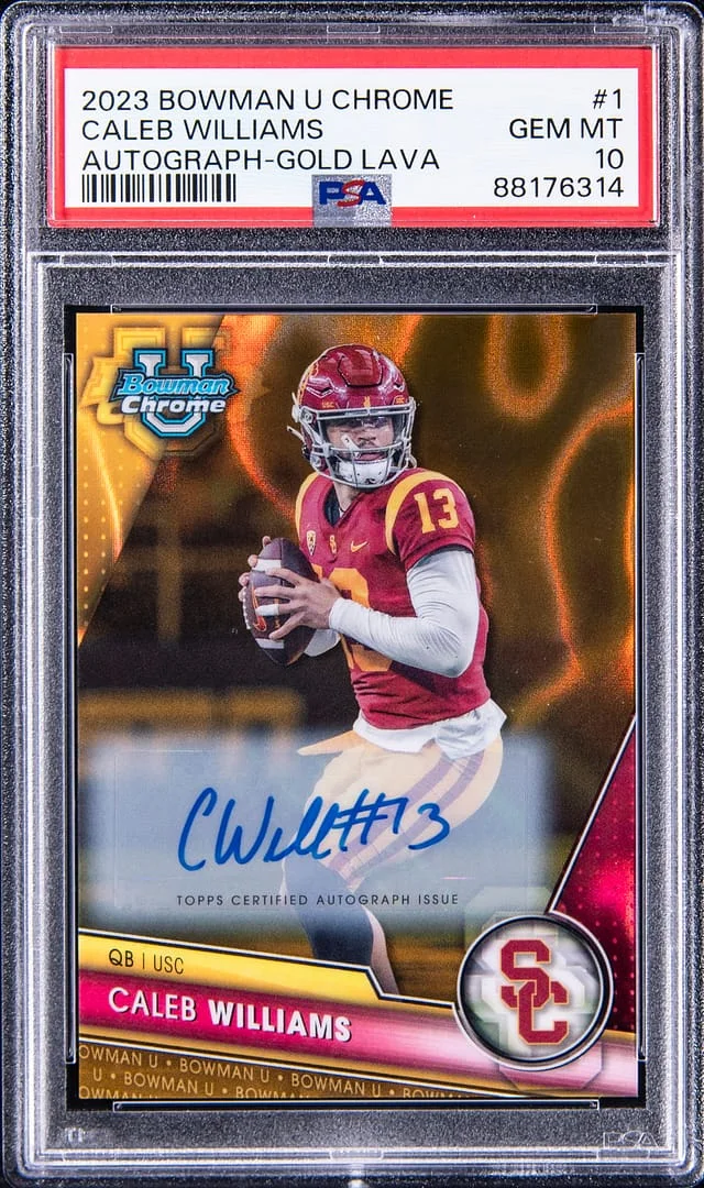 2023 Bowman Chrome University Caleb Williams Autograph Gold Lava #1 card image