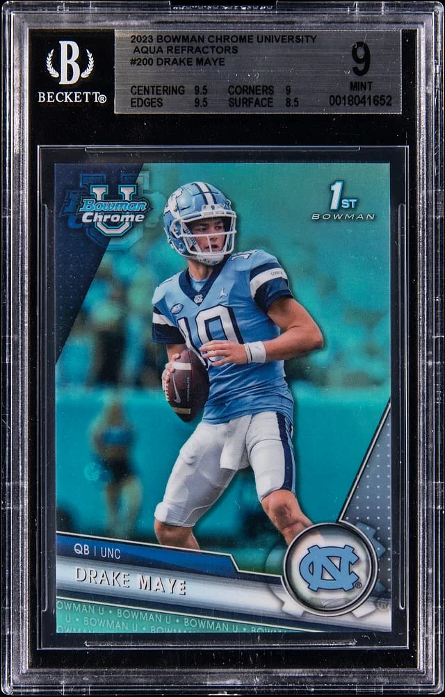 2023 Bowman Chrome University Drake Maye Aqua Refractors #200 card image