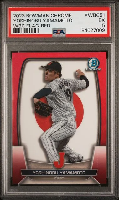 2023 Bowman Chrome Yoshinobu Yamamoto World Baseball Classic Flag Red #WBC-51 card image
