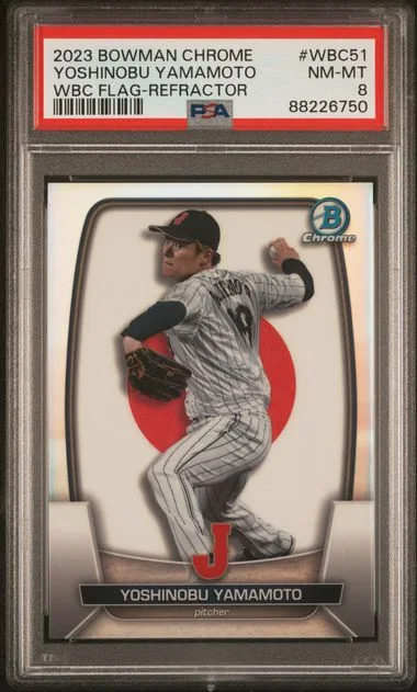 2023 Bowman Chrome Yoshinobu Yamamoto World Baseball Classic Flag Refractor #WBC51 card image