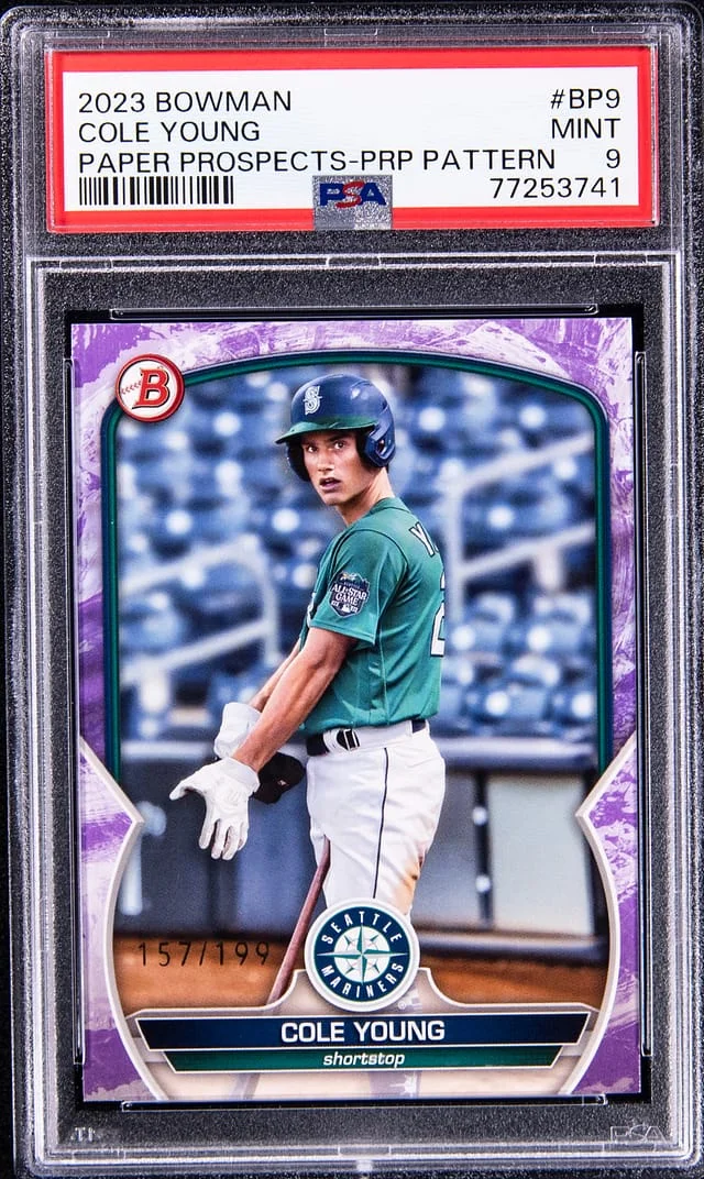 2023 Bowman Cole Young Paper Prospects Purple Pattern #BP9 card image