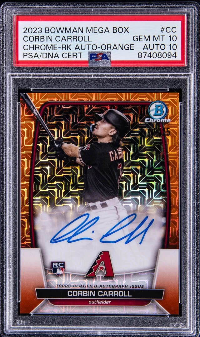 2023 Bowman Corbin Carroll Mega Box Chrome Autographs Orange Refractor #BRA-CC card image