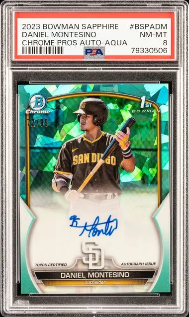 2023 Bowman Daniel Montesino Sapphire Edition Chrome Prospect Autographs Aqua Refractor #BSPA-DM card image