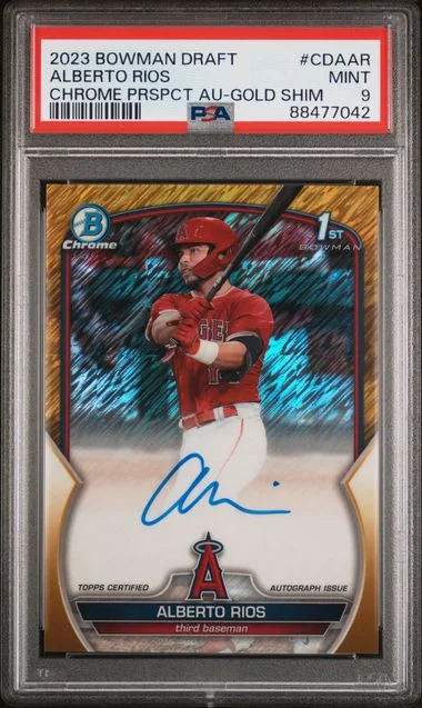 2023 Bowman Draft Alberto Rios Chrome Prospect Autograph Gold Shimmer #CDA-AR card image