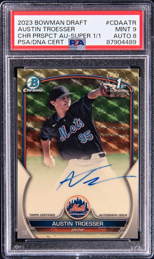 2023 Bowman Draft Austin Troesser Chrome Prospect Autographs SuperFractor #CDA-ATR card image