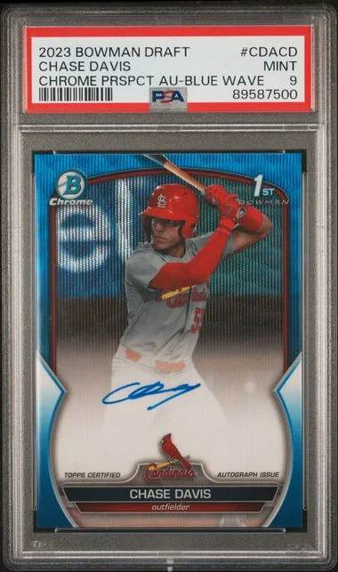 2023 Bowman Draft Chase Davis Chrome Prospect Autograph Blue Wave #CDA-CD card image