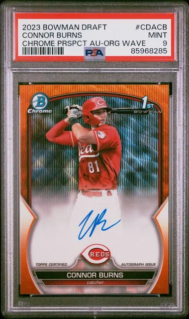 2023 Bowman Draft Connor Burns Chrome Prospect Autograph Orange Wave #CDA-CB card image