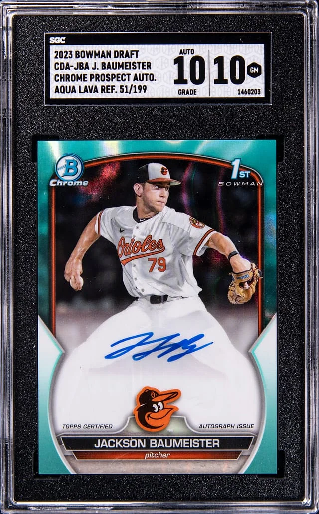 2023 Bowman Draft Jackson Baumeister Chrome Prospect Autograph Aqua Lava Refractor #CDA-JBA card image