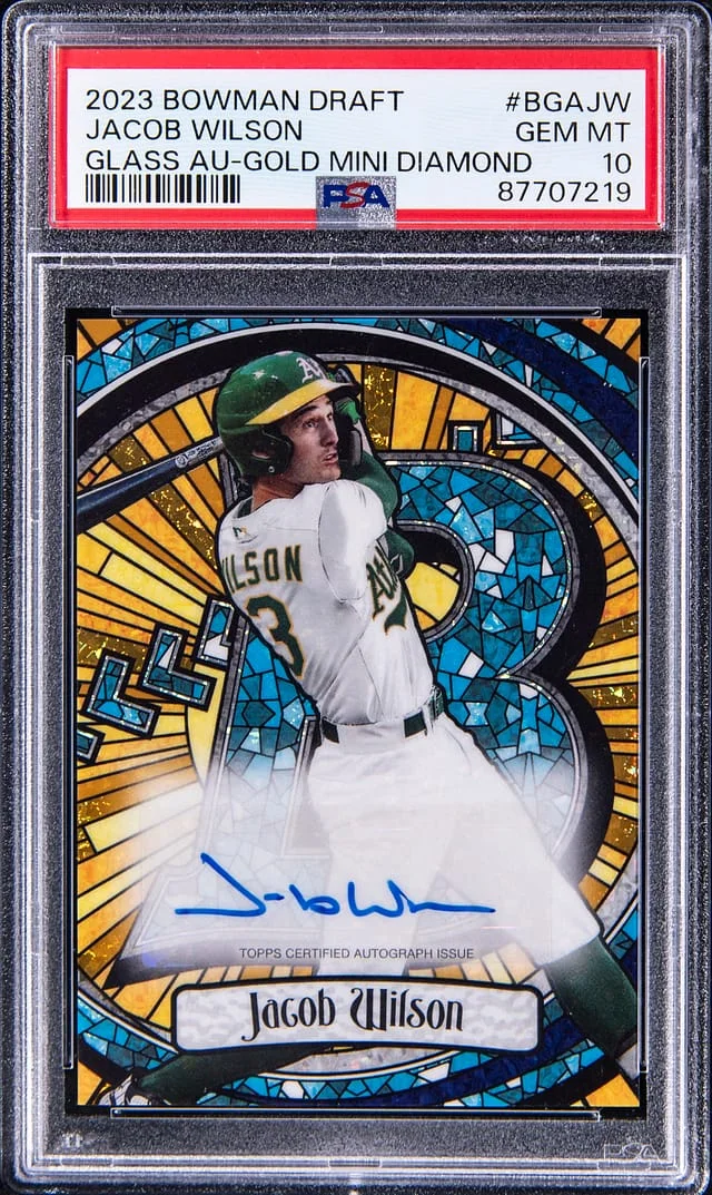 2023 Bowman Draft Jacob Wilson Glass Autographs Gold Mini Diamond Refractor #BGA-JW card image
