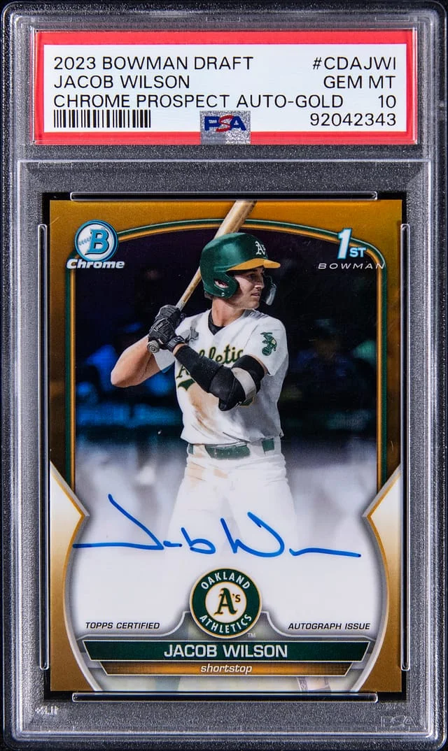 2023 Bowman Draft Jacob Wilson Chrome Prospect Autographs Orange Refractor #CDA-JWI card image