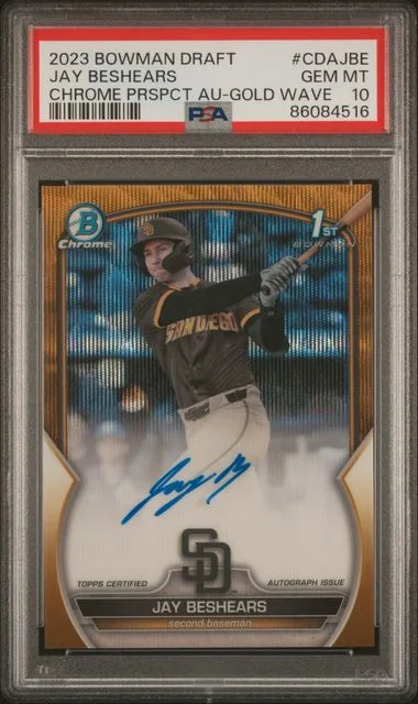 2023 Bowman Draft Jay Beshears Chrome Prospect Autograph Gold Wave #CDA-JBE card image