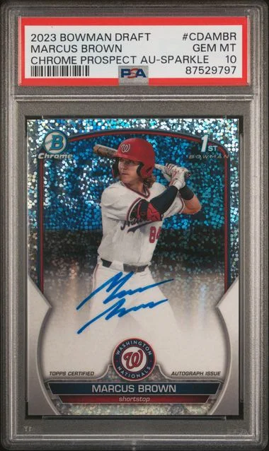 2023 Bowman Draft Marcus Brown Chrome Prospect Autograph Sparkle #CDAMBR card image