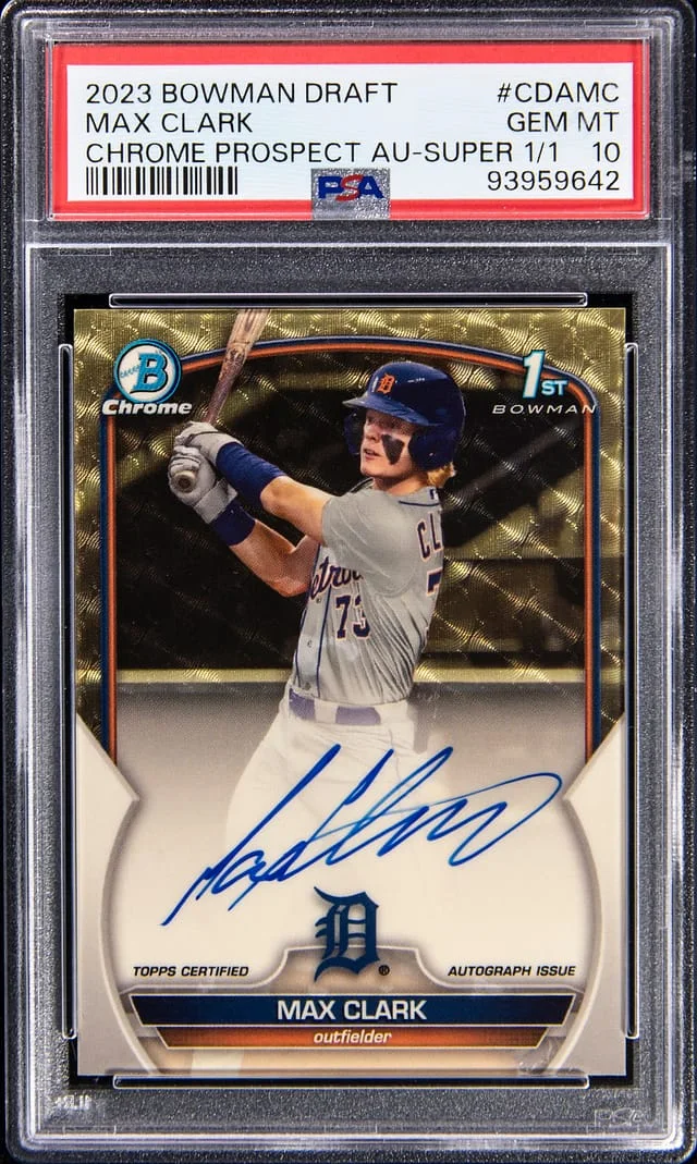 2023 Bowman Draft Max Clark Chrome Prospect Autographs SuperFractor #CDA-MC card image