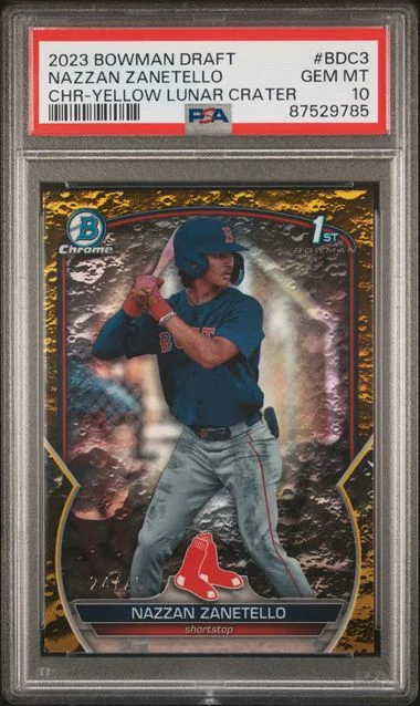 2023 Bowman Draft Nazzan Zanetello Chrome-Yellow Lunar Crater #BDC3 card image