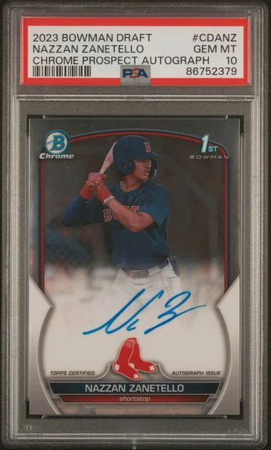 2023 Bowman Draft Nazzan Zanetello Chrome Prospect Autograph Blue Wave #CDA-NZ card image