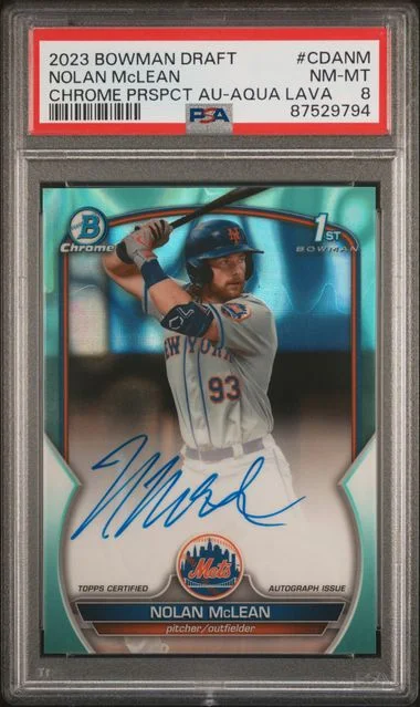 2023 Bowman Draft Nolan McLean Chrome Prospect Autograph Aqua Lava #CDANM card image