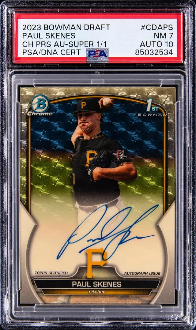 2023 Bowman Draft Paul Skenes Chrome Prospect Autographs Gold Wave Refractor #CDA-PS card image