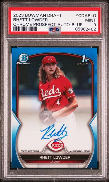2023 Bowman Draft Rhett Lowder Chrome Prospect Autograph Blue #CDA-RLO card image