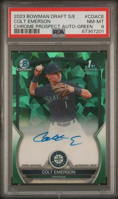 2023 Bowman Draft Sapphire Colt Emerson Edition Chrome Prospect Autographs Green #CDA-CE card image