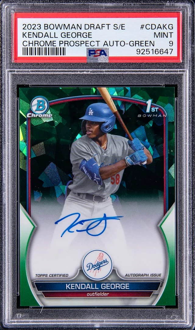 2023 Bowman Draft Sapphire Kendall George Chrome Prospect Autograph Green #CDA-KG card image