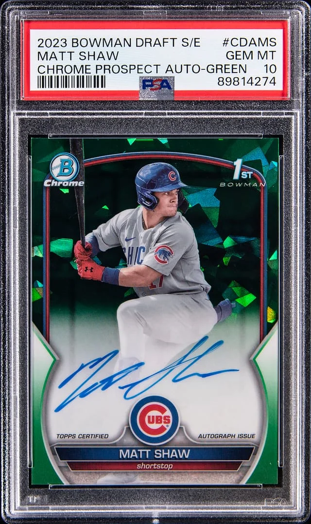 2023 Bowman Draft Sapphire Matt Shaw Edition Chrome Prospects Autograph Green #CDA-MS card image