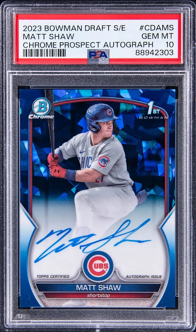 2023 Bowman Draft Sapphire Matt Shaw Edition Chrome Prospect Autograph #CDAMS card image