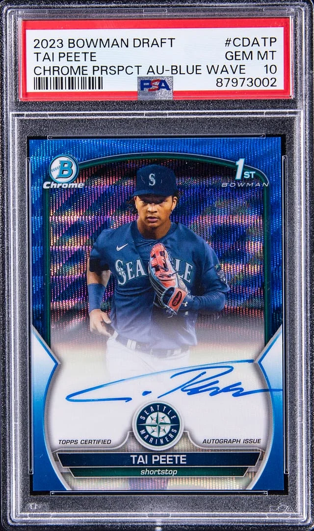 2023 Bowman Draft Tai Peete Chrome Prospect Autograph Blue Wave #CDA-TP card image