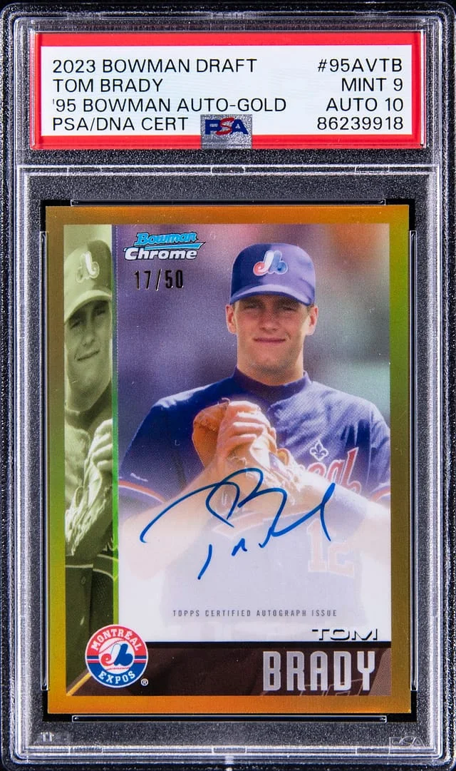 2023 Bowman Draft Tom Brady 1995 Bowman Dream Draft Picks Autograph SuperFractor #95AV-TB card image