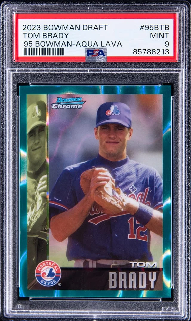 2023 Bowman Draft Tom Brady 1995 Bowman Dream Draft Picks Aqua Wave Refractor #95B-TB card image