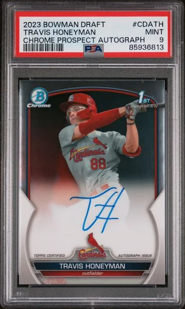 2023 Bowman Draft Travis Honeyman Chrome Prospect Autograph #CDATH card image