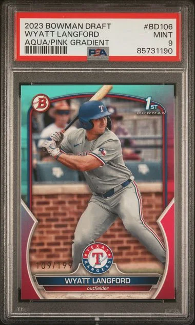 2023 Bowman Draft Wyatt Langford Aqua/Pink Gradient #BD106 card image