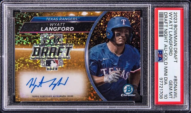 2023 Bowman Draft Wyatt Langford Night Autograph Gold Mini-Diamonds #BDNA-WL card image