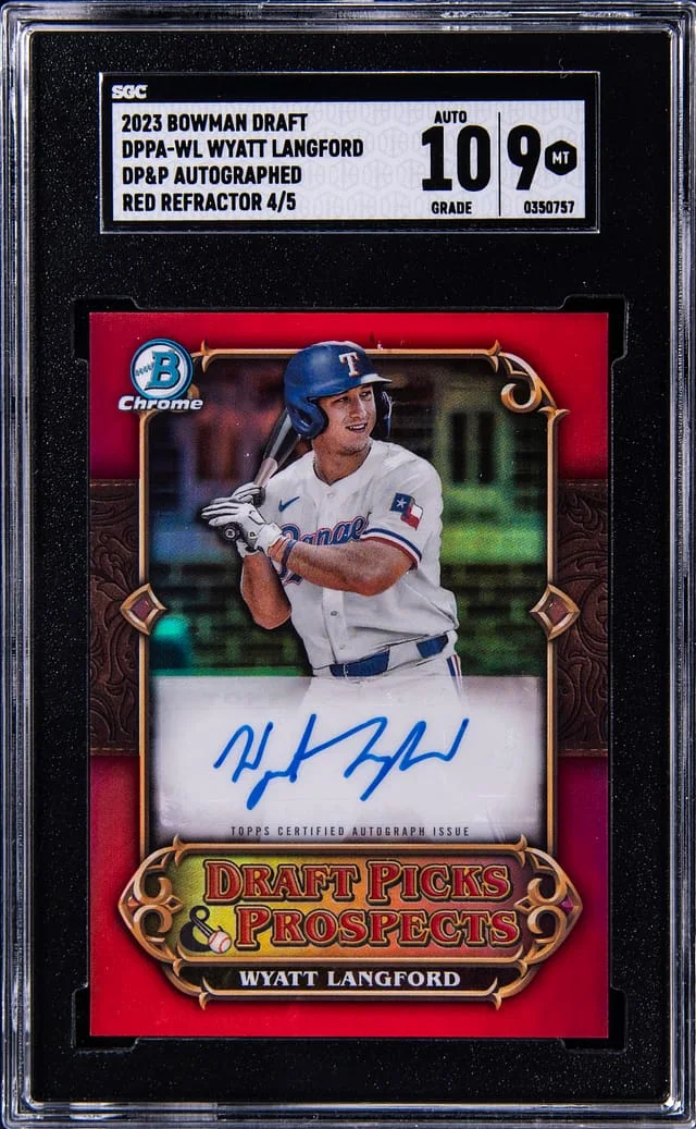 2023 Bowman Draft Wyatt Langford Draft Picks and Prospects Autographs Red Refractor #DPPA-WL card image