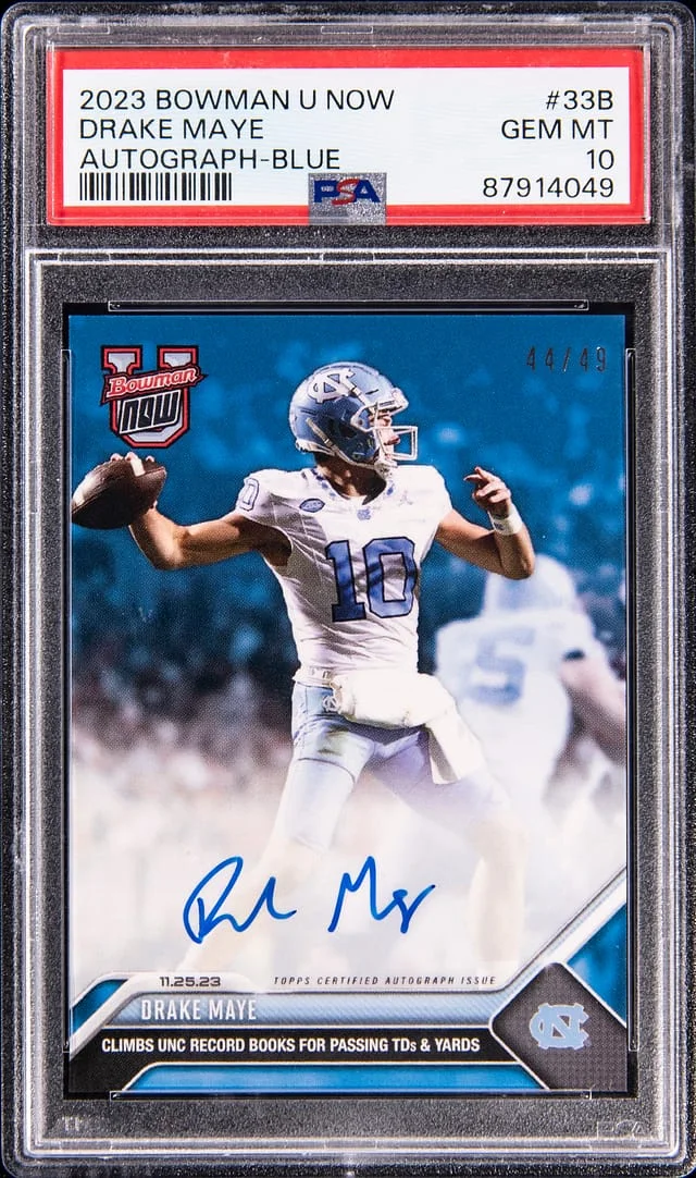 2023 Bowman Drake Maye U Now Autograph Blue #33B card image
