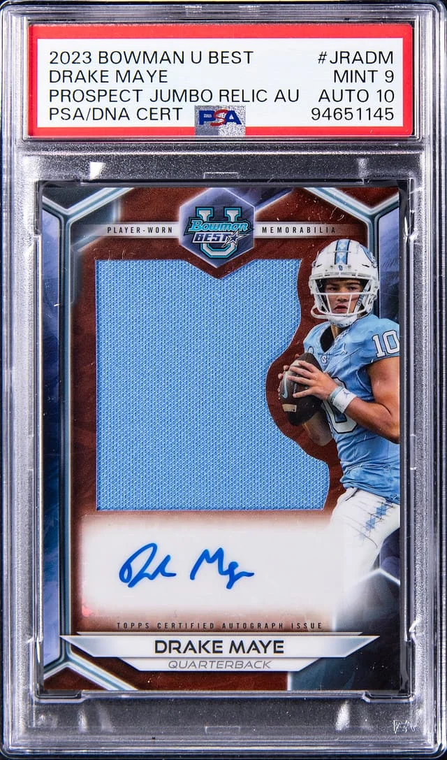 2023 Bowman Drake Maye U Best Prospect Jumbo Relic Autograph #JRA-DM card image