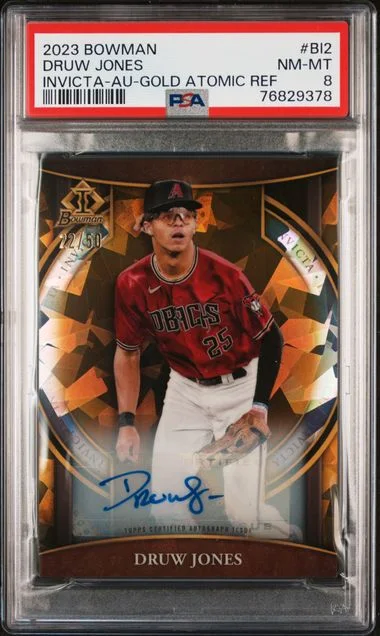 2023 Bowman Druw Jones Invicta Autograph-Gold Atomic Refractor #Bi2 card image