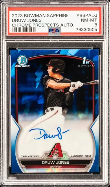 2023 Bowman Druw Jones Sapphire Edition Chrome Prospects Autograph #BSPA-DJ card image