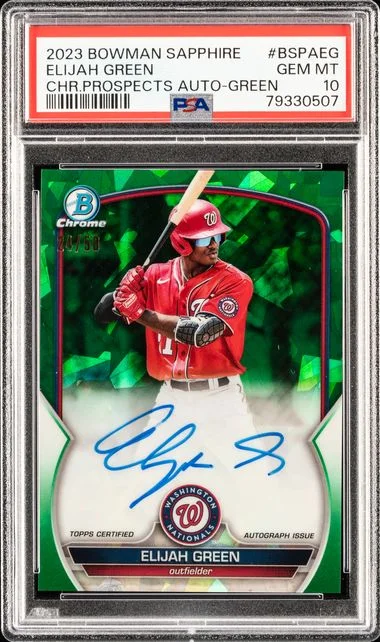 2023 Bowman Elijah Sapphire Edition Chrome Prospects Autographs Green #BSPA-EG card image