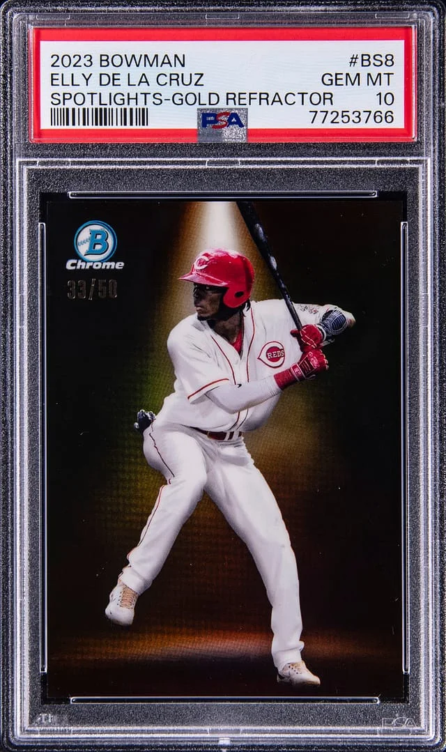 2023 Bowman Elly De La Cruz Spotlights Gold Refractor #BS-8 card image