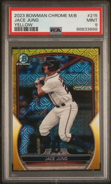 2023 Bowman Jace Jung Mega Box Chrome Yellow #215 card image